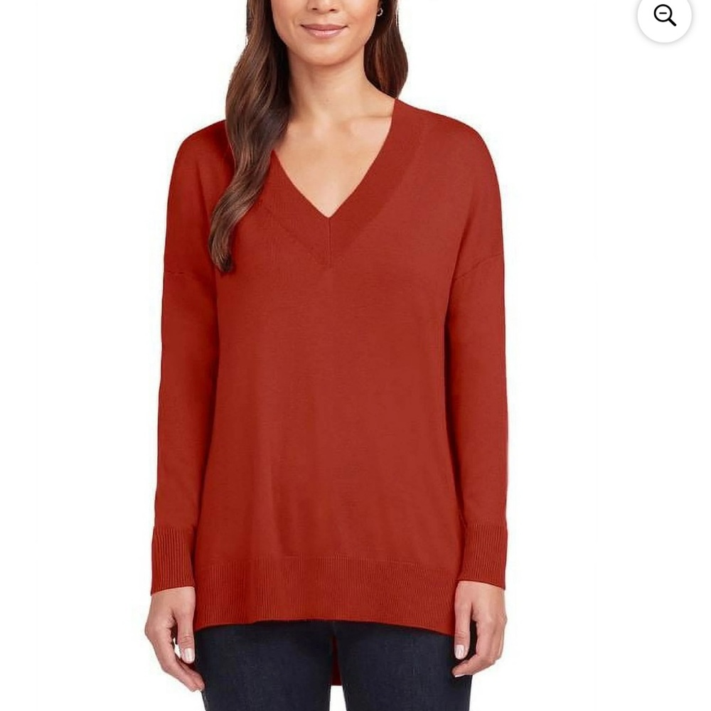 Matty M Womens V-Neck Sweater with Side Slits, Sienna, XL Long Sleeve